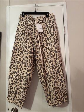 entro Beige and Brown Leopard Print Barrel Jeans